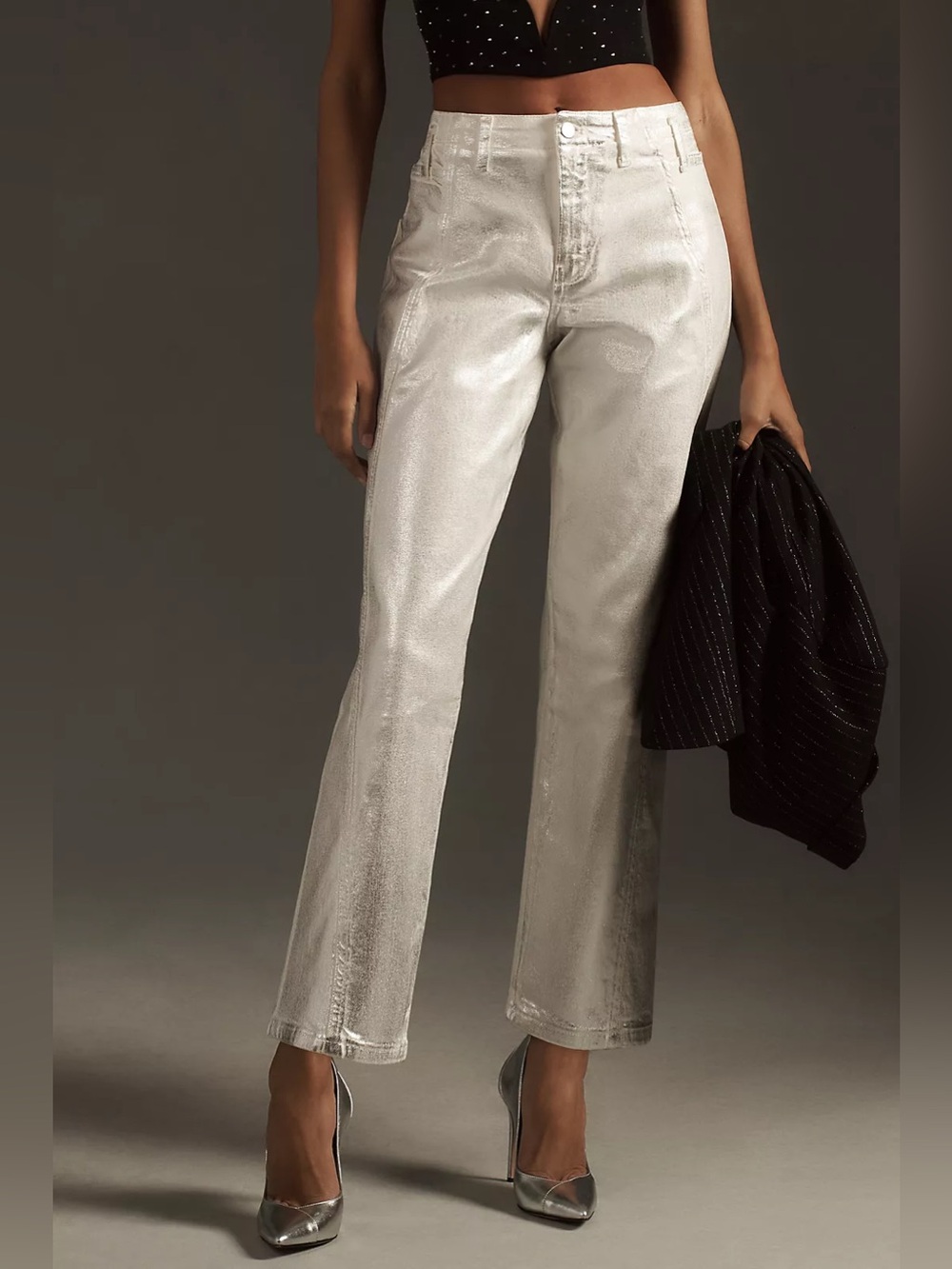 NWT Pilcro Anthropologie The Foiled Curved Mid-Rise Taper Jeans